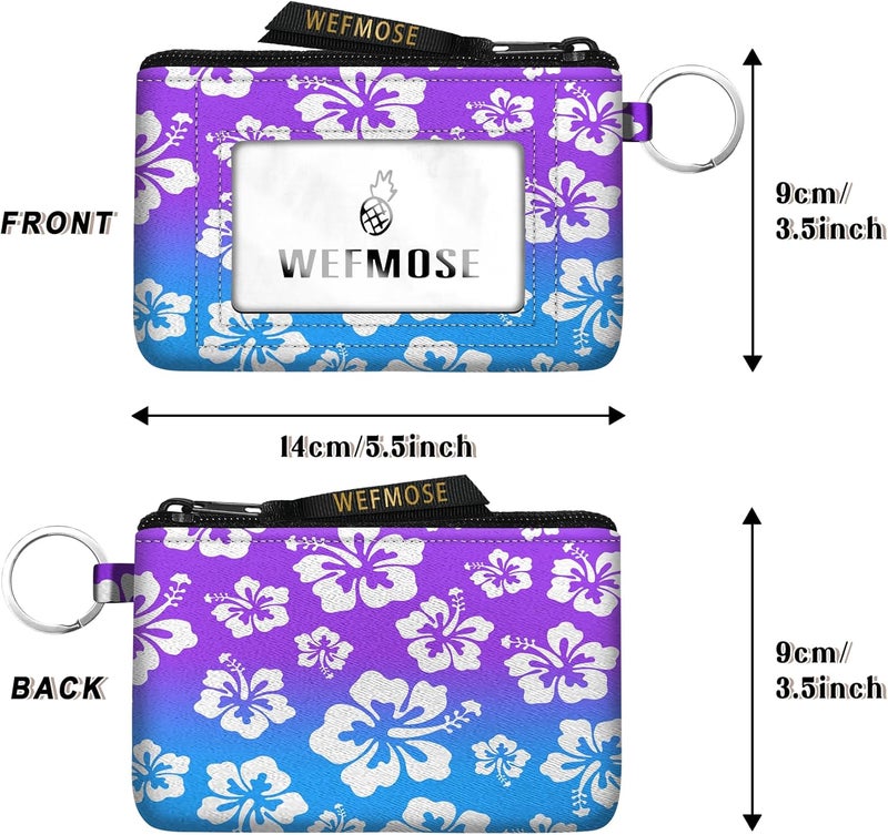 WEFMOSE Small Wallet Keychain with Clear ID Window Zipper Cute ID Case Coin Purse for Women Water Resistant Coin Pouch-Hawaiian Floral-Purple Keychain Wallet - Image 3